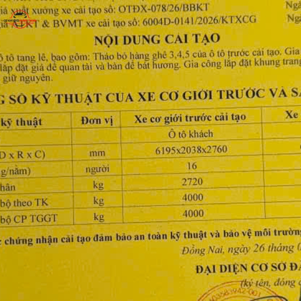 nghiệm thu và đăng kiểm ra đăng kiểm xe tang lễ 16 chỗ và giấy cải tạo